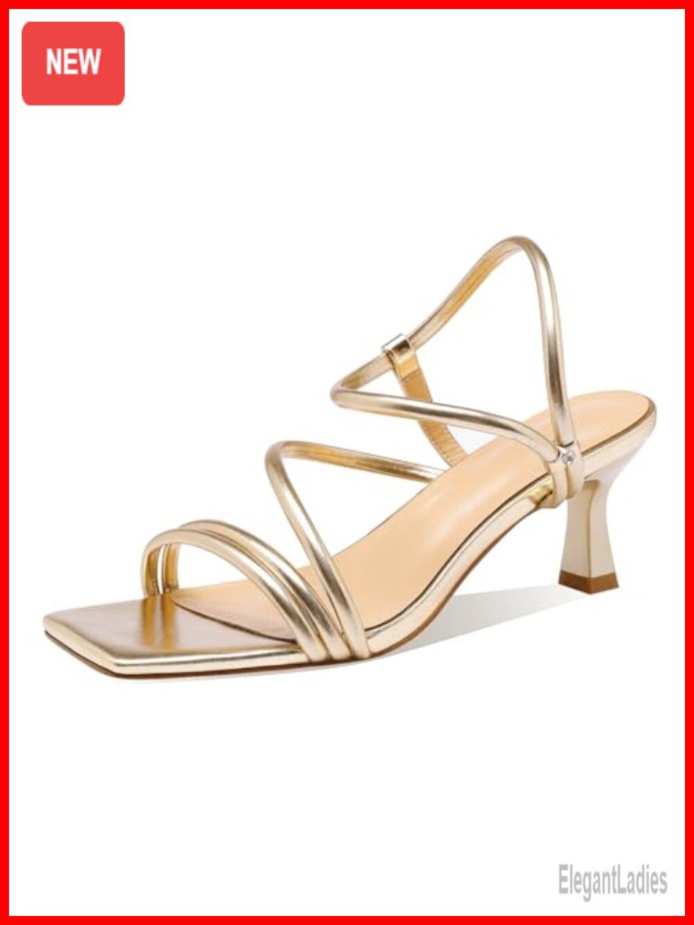 Women's Faux Leather Strappy Kitten Heels Square Toe Ankle Strap Sandals